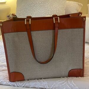 Elegant Tan and Cream Women's Leather and fabric